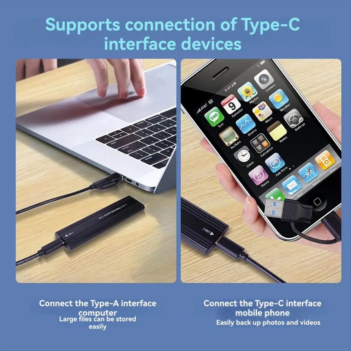 NVME M.2 Drive External Enclosure 2230/2242/2260/2280 M.2 to USB C 10Gbps SSD Aluminum Case Type C SSD