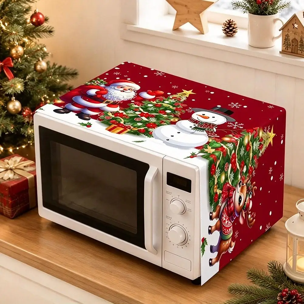 Christmas Microwave Oven Top Kitchen Appliance Dust Cover Santa Snowman Tree Design Countertop Decoration Protection