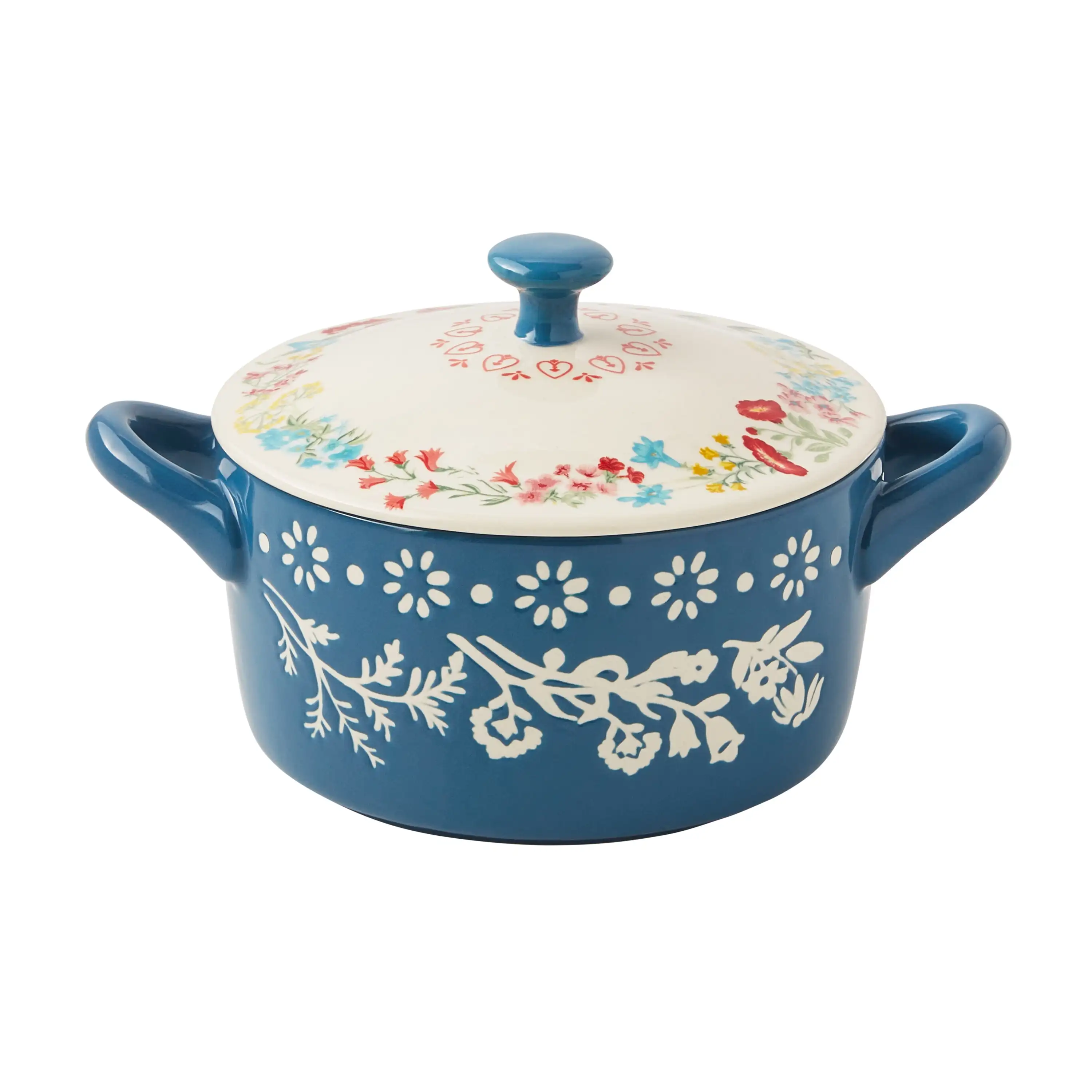 Mini cazuela de cerámica redonda Fancy Flourish con tapa
