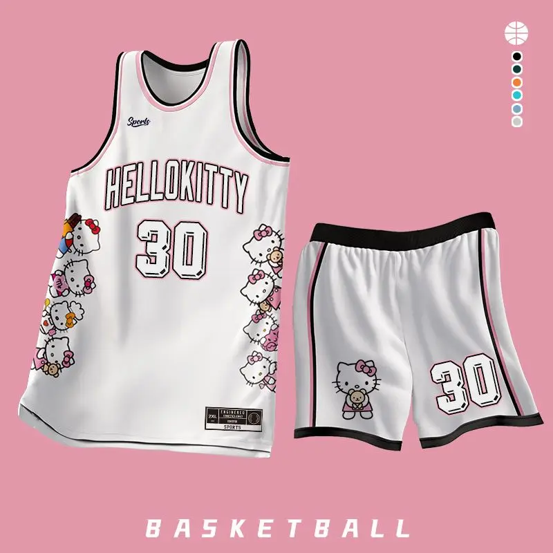 2024 Hello Kitty letnie nowe dzieci koszulka bez rękawów chłopców strój koszykarski druk 3d zawody sportowe mundur szkoleniowy