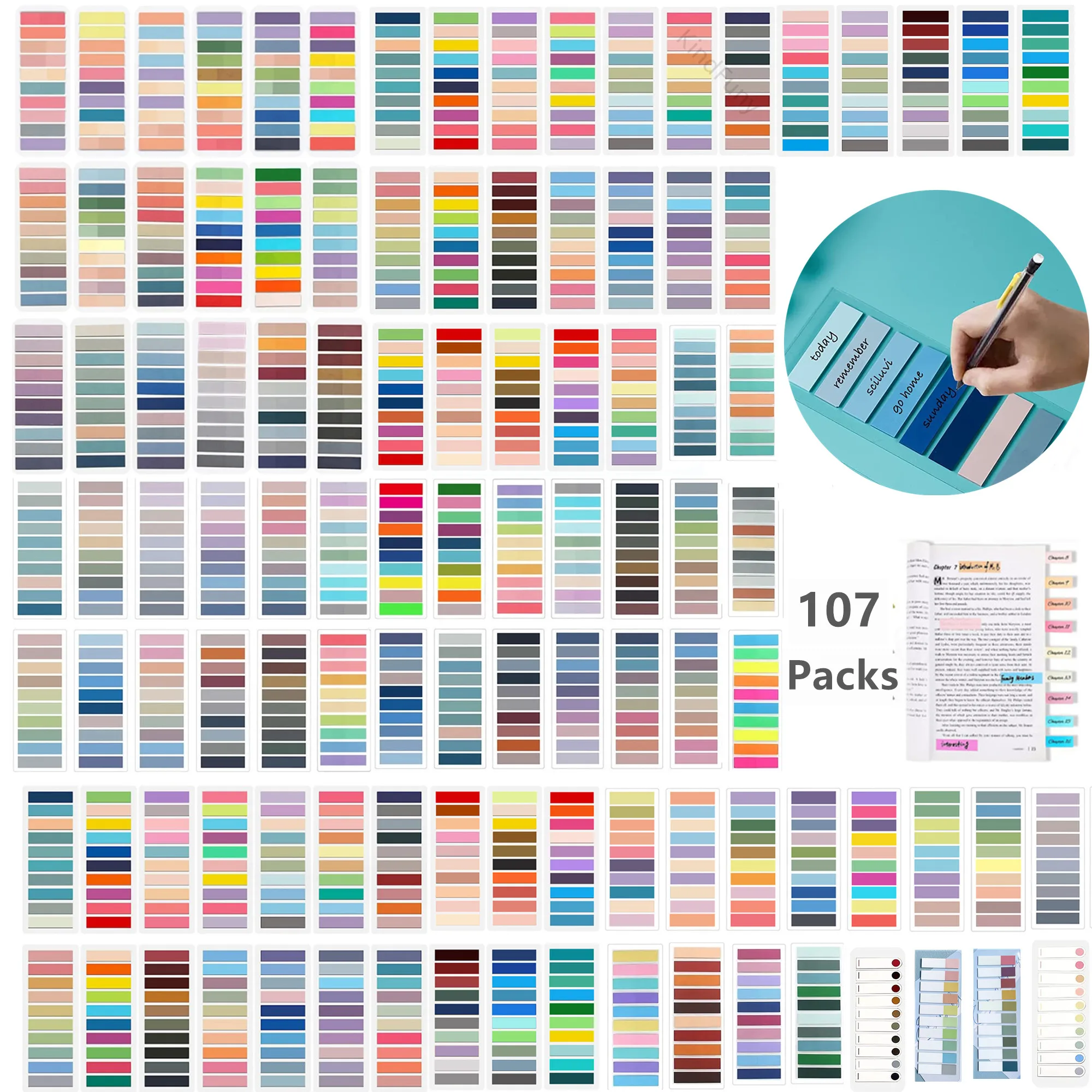 107 Packs Index Tabs Self Adhesive Page Markers Transparent Waterproof Sticky Notes Classify Files Flags planner Stickers