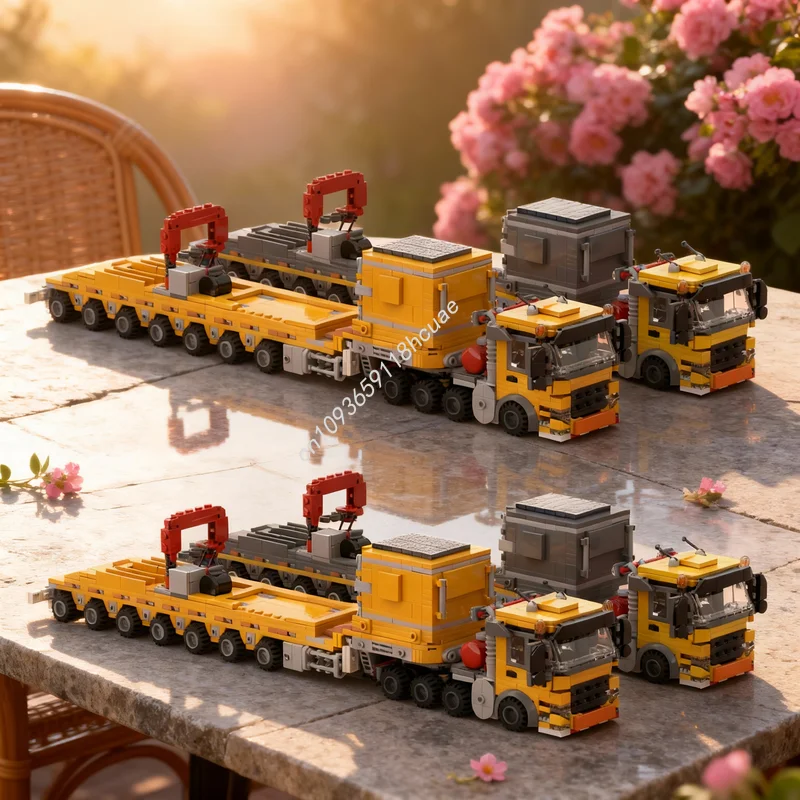 964 pièces MOC Camion de chantier à plateau surbaissé, modèle urbain, blocs de construction, cadeaux de Noël, jouet d'architecture à assembler