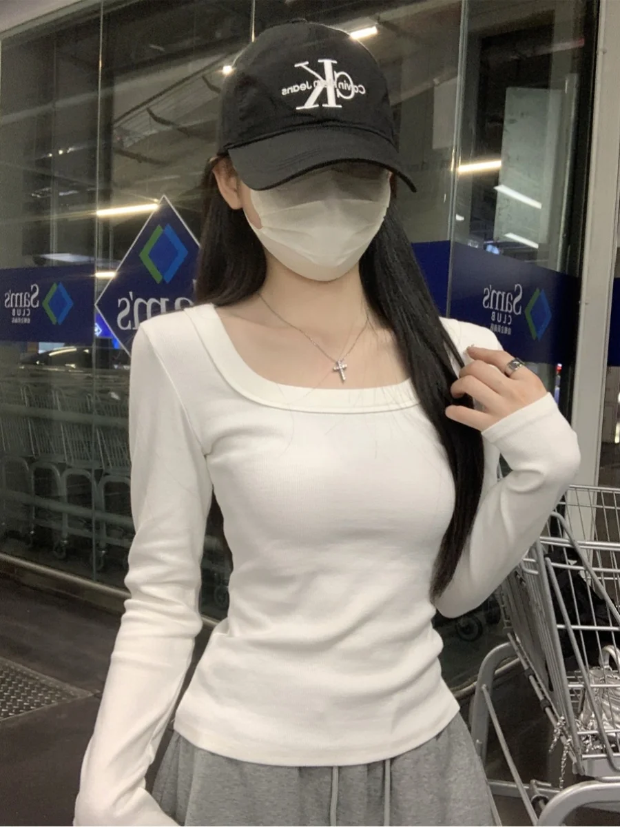 

Slim Fit U-Ne Long Sve Base irt Женская весенне-осенняя новая футболка Sle Faionable Inner Wear Топ Pure Desire