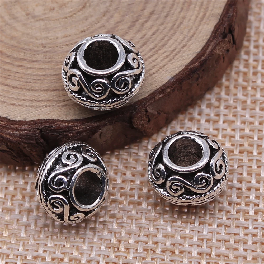 WYSIWYG 5pcs 12x9mm Antique Silver Color Big Hole Spacer Beads For Jewelry Making DIY Jewelry Findings