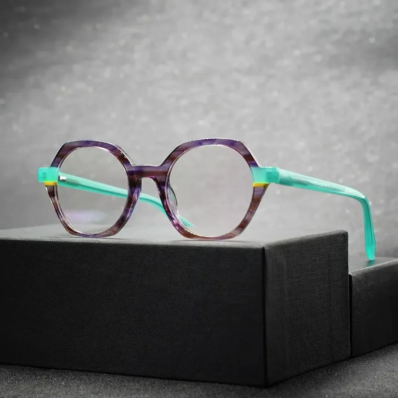 Japanese Color Polygon Glasses Frame High Quality Hand-made Acetate Myopic Anti-blue Discoloration Glasses for Men and Women