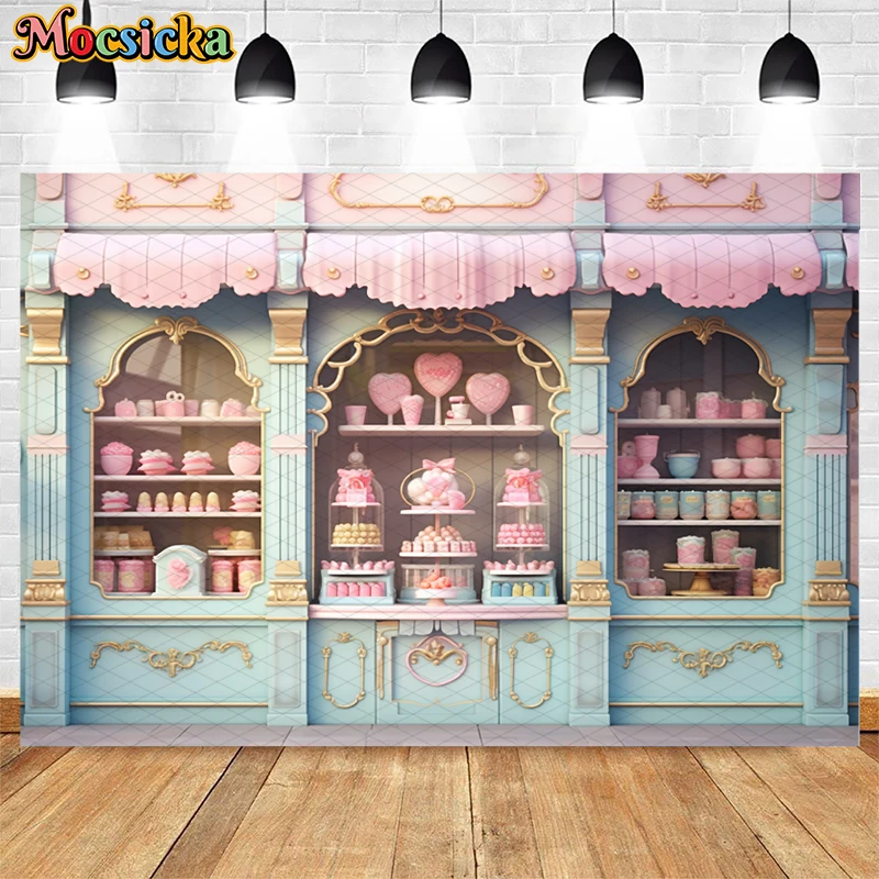 Mocsicka Sweet Candy Shop Backdrop Photography Newborn Shower Cake Smash Photo Background Kids Birthday Party Studio Decor Props