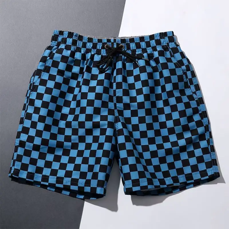 Fashion plaid cross-border 2026 new products men's loose beach pants breathable 5-minute shorts B5240