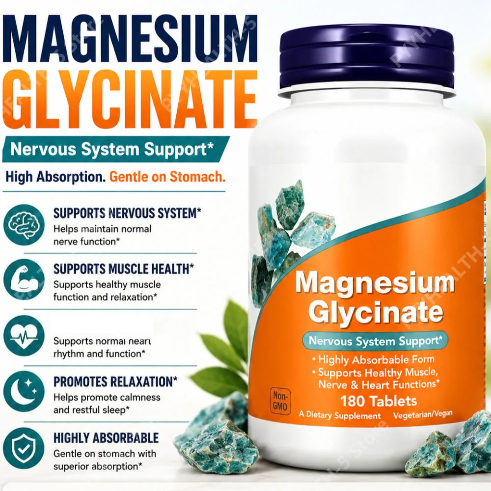 Magnesium Glycinate Supplement 180 Tablets, Chelated Bisglycinate Dietary Tablets for Men & Women Gentle Daily Mineral Support