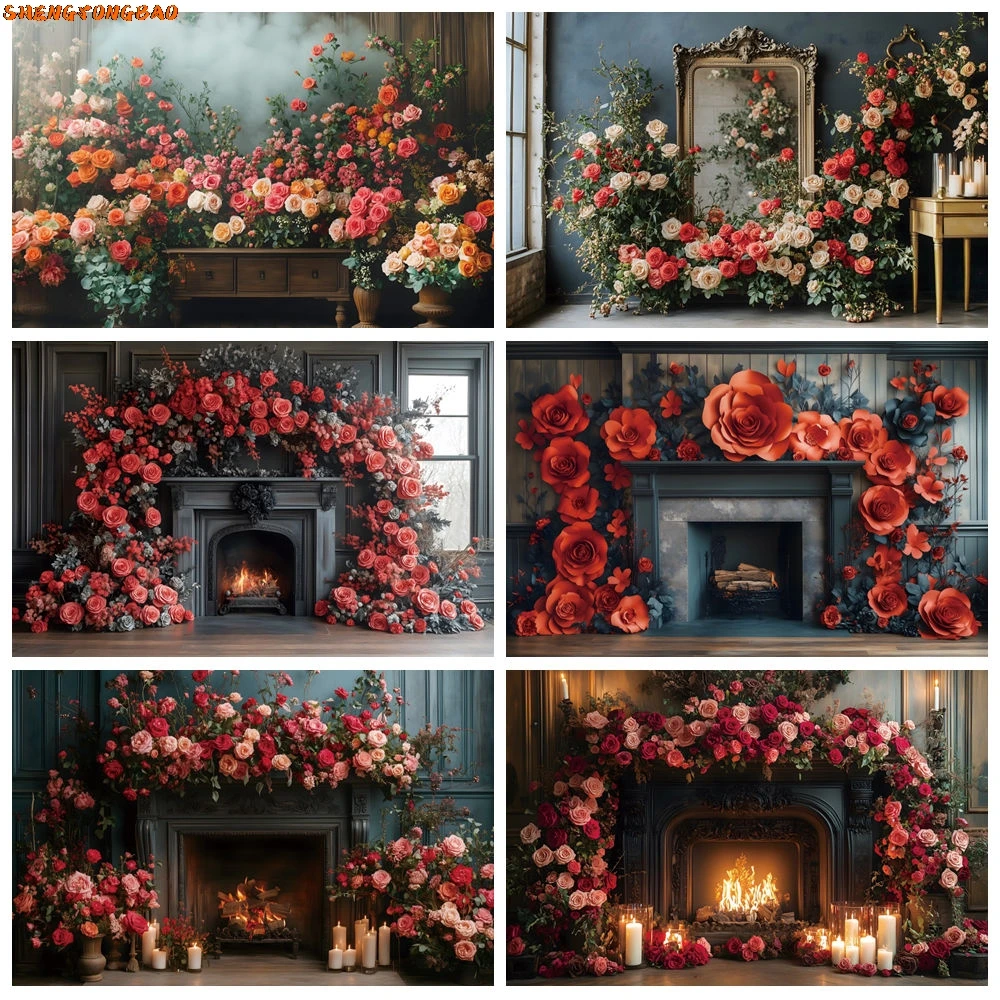 

Retro Flowers European Wall Photography Backdrops Valentine's Day Wedding Bridal Shower Pregnant Art Portrait Background Decor