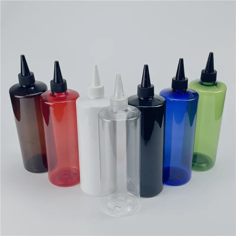 

500ML X 12 Plastic Flat Shoulder Bottles With Pointed Mouth Cap For Skin Care Cream Cosmetic Oil Shower Gel Packaging Containers