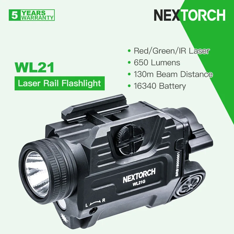 

Nextorch WL21 Laser Tactical Rail Flashlight, White/Red/Green/IR Lights, 650 Lumens, Compatible with 1913 Picatinny and Glock