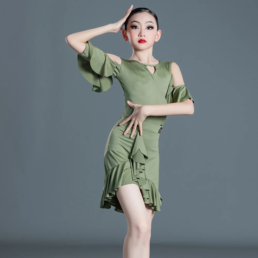 子供のラタンダンスドレス、ボールルーム競技用ドレス、子供用トレーニングイルバ服、女の子用ボールルーム、sala、tango、cha