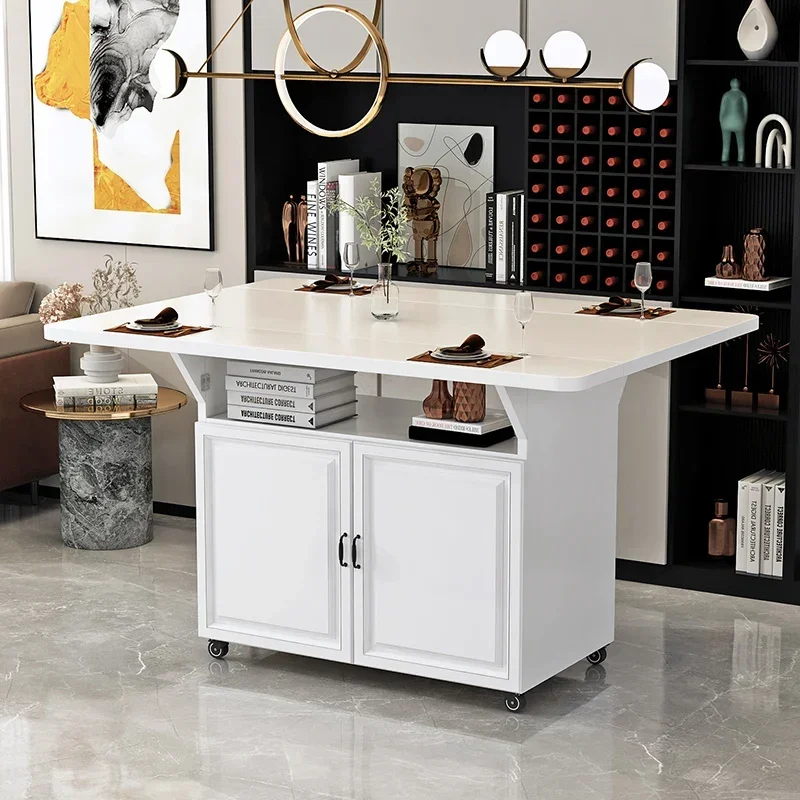 

Simple modern folding dining table household small apartment movable rectangular with wheels multi-functional