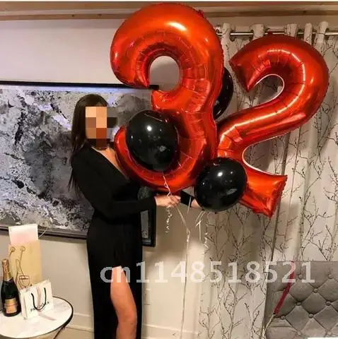 32 40 Inch Red Number Foil Balloons 0 1 2 3 4 5 6 7 8 9 18 Helium Red Balloon Happy Birthday Party Wedding Decoration SuppliesR