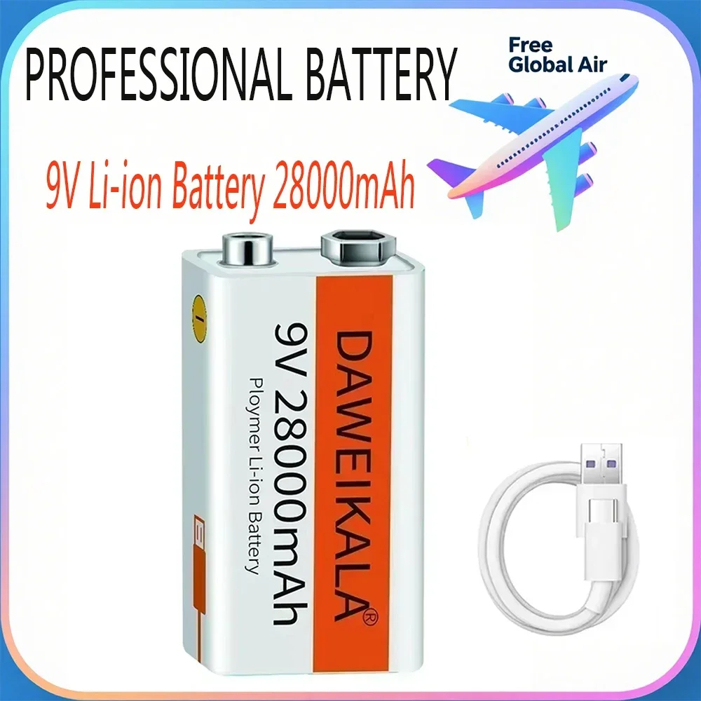 New 9V battery 28000mAh li-ion Rechargeable battery Type-C Battery 9v for Multimeter Microphone Toy Remote Control