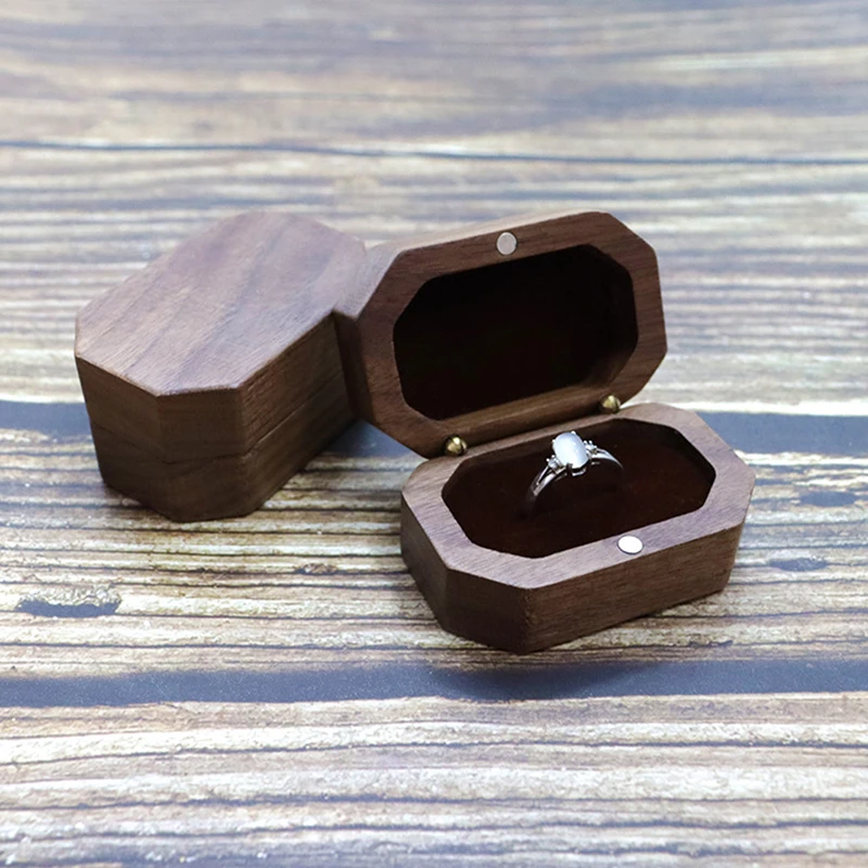 Walnut Wood Jewelry Box Engagement Wedding Ceremony Ring Storage Proposal Portable Ring Holder Rustic Wedding Ring Box