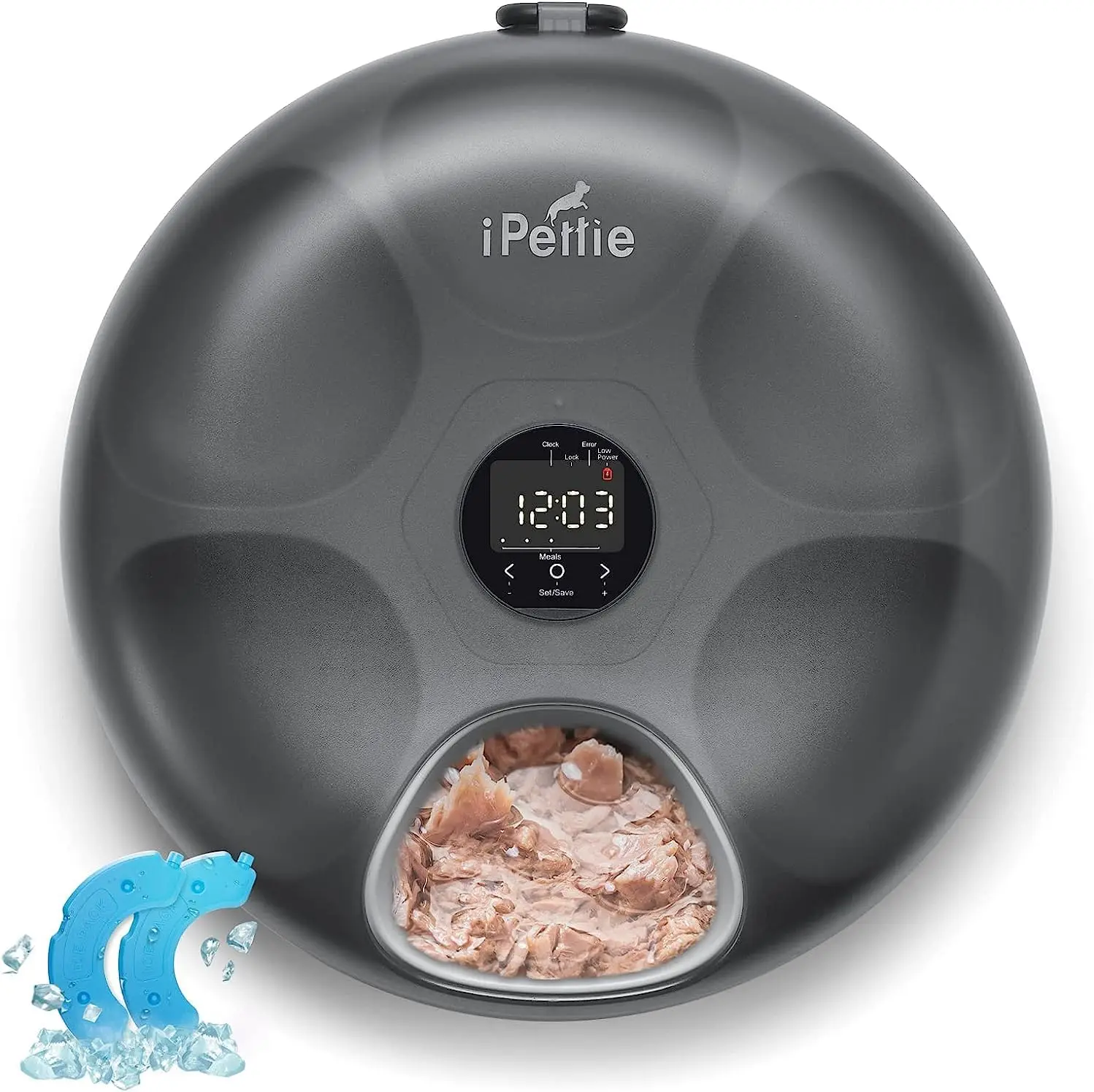 

Cordless Automatic Pet Feeder with Ice Packs, Rechargeable Battery, Programmable Timer for 6 Meals