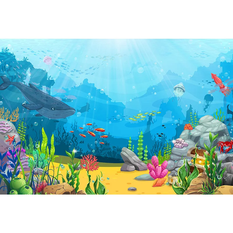 Blue Ocean Animal Themed Backgrounds For Children Portrait Photo Photocall Shoot Newborn 1st Year Birthday Photography Backdrops
