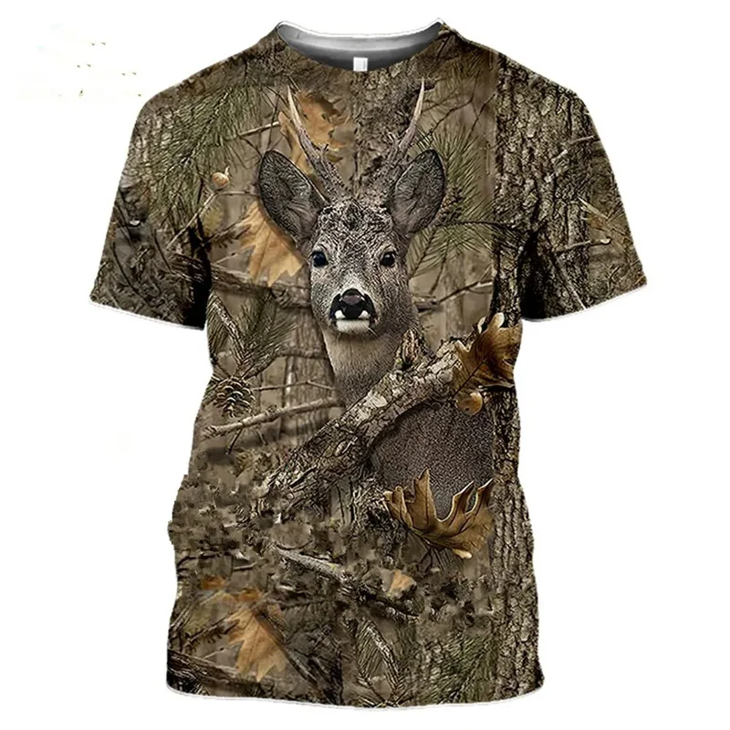 Camiseta 3d de camuflaje para hombre y mujer, camisa informal de manga corta con estampado de conejo y caza, a la moda ropa de calle, novedad de