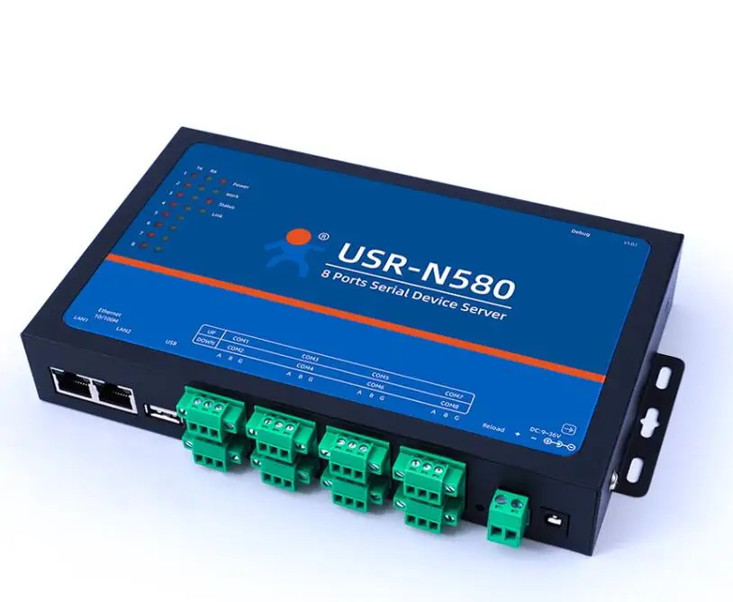 USR-N580 Industriële seriële Ethernet-serverconverter 8 seriële poorten RS485 seriële apparaatserver Ondersteuning ModBus RTU naar TCP Ethernet