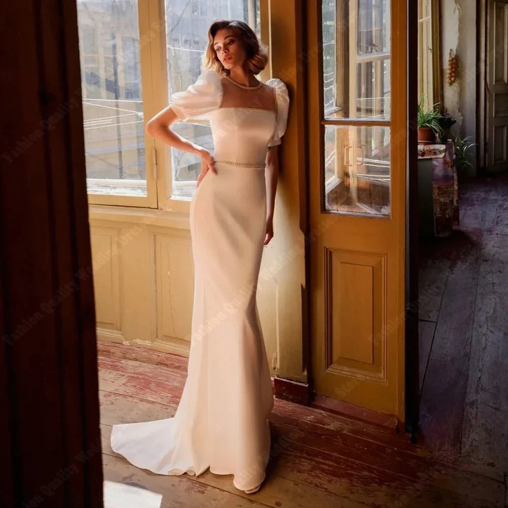 Banchetto di fidanzamento abiti da sposa da donna romantici maniche corte abiti da sirena 2024 elegante collo quadrato principessa Vestido De Novia