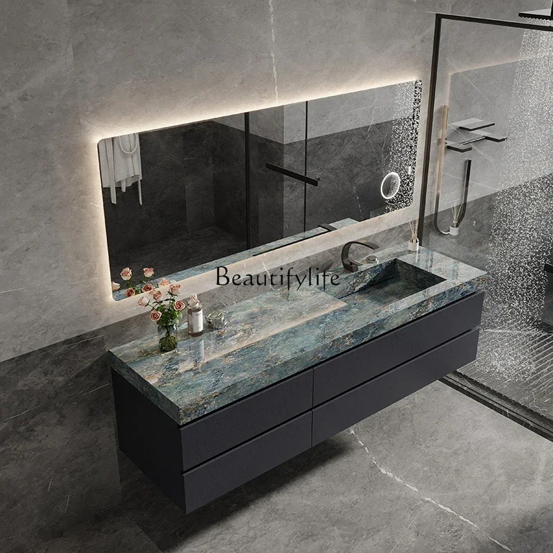 

Rock slab bathroom cabinet combination integrated basin new solid wood face basin