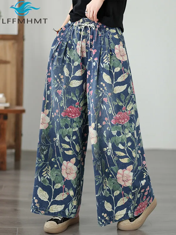 

2026 Summer Fashion Women Plus Size Heavy Embellished Wide Leg Denim Pants Loose Slim Fit Casual Versatile Straight Leg Jeans