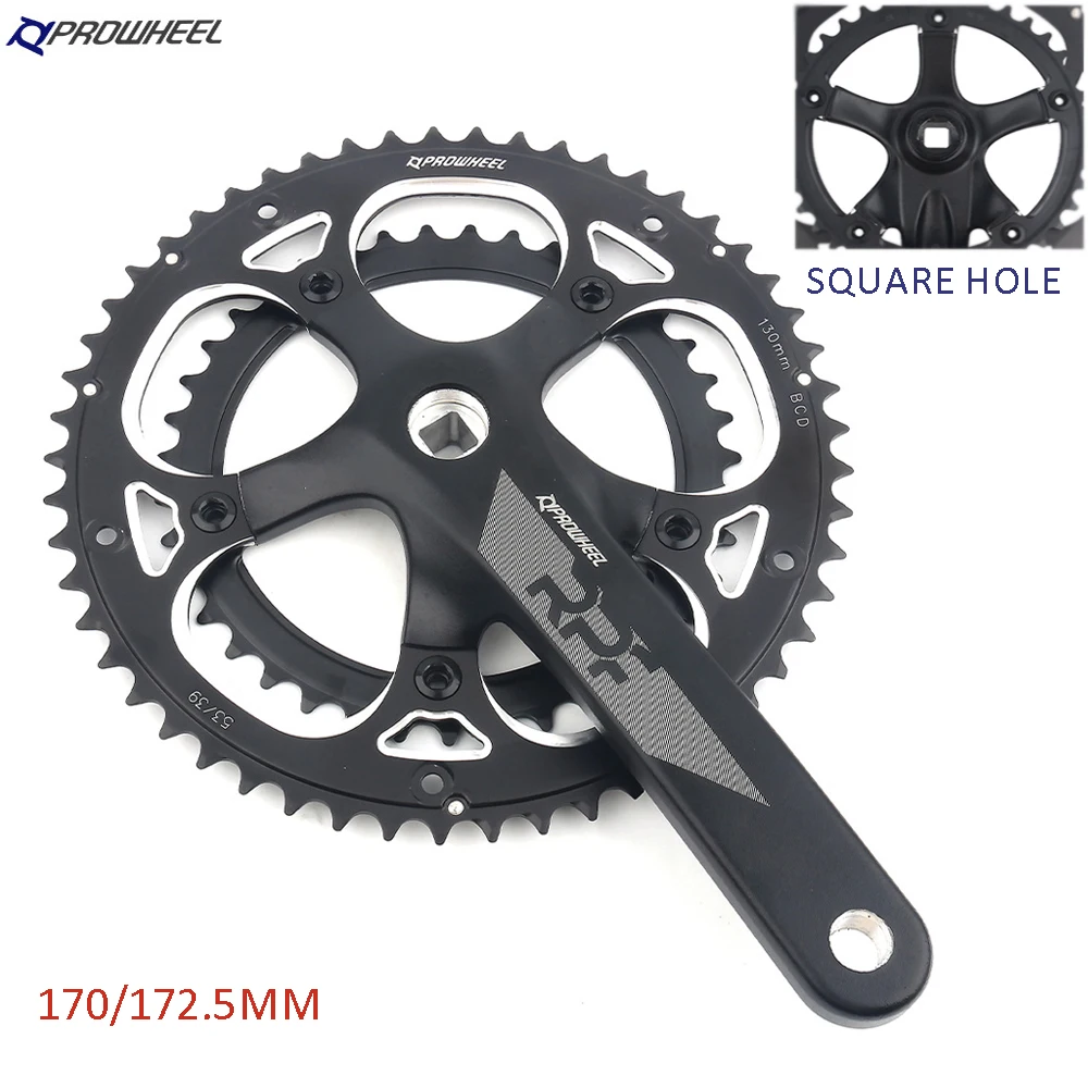 proweel 521 square hole road bike disc cranks 130BCD Aluminium Double Sprocket bike Crankset 39/53T Crankset for Folding Bicycle