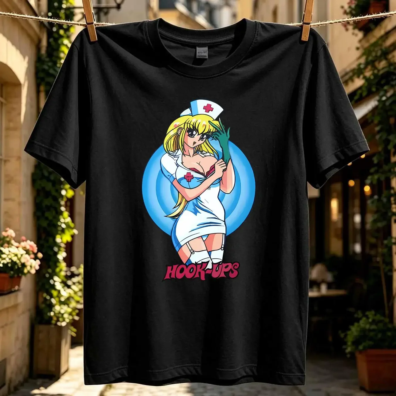 washed T Shirt NEW Vintage Hook Ups Skateboard Nurse long or short sleeves vintage Washed Breathable Slightly fashion