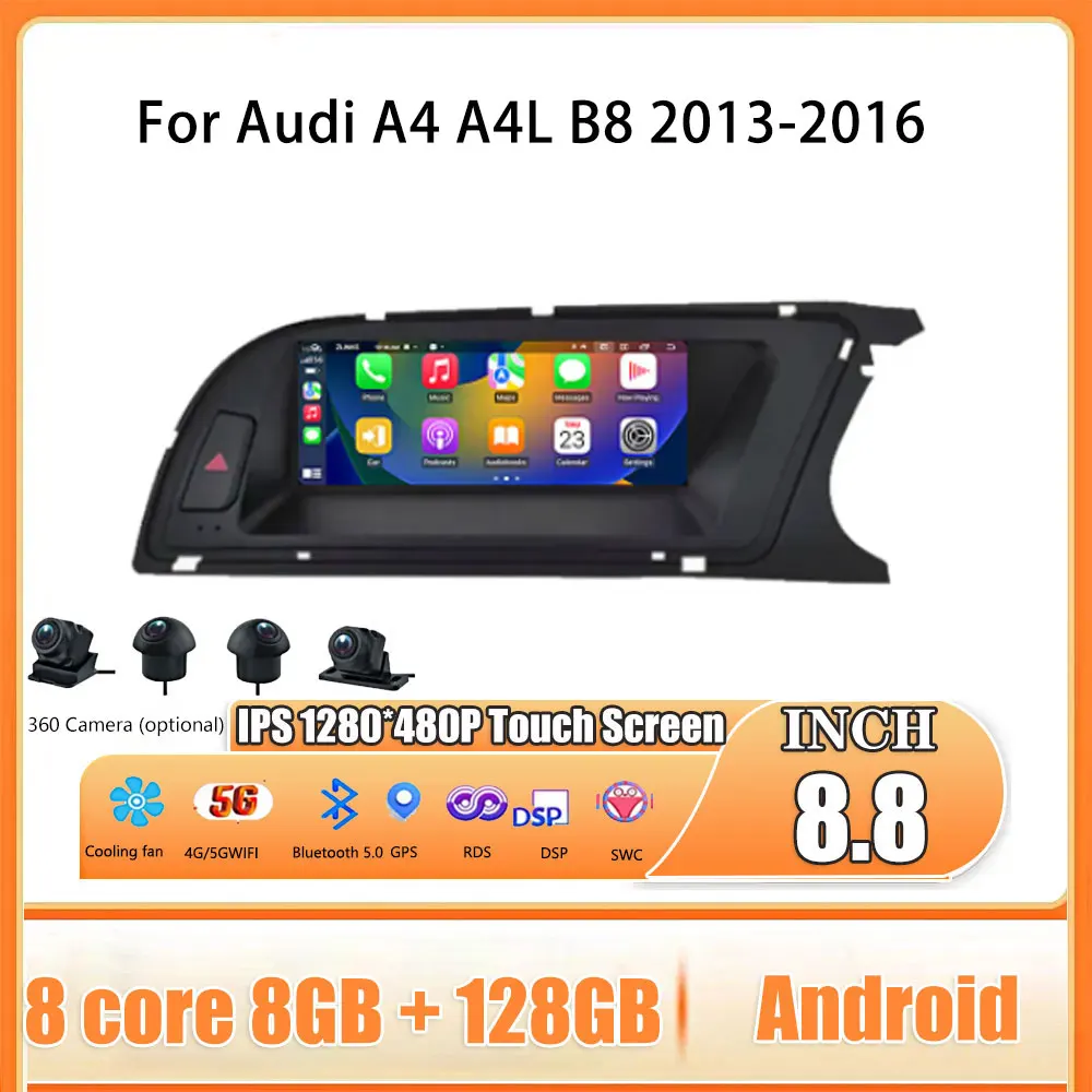 

RHD 8.8 Inch Android 14 Touch Screen For Audi A4 A4L B8 2013-2016 Car Accessories Carplay Monitors Multimedia Audio Radio Player