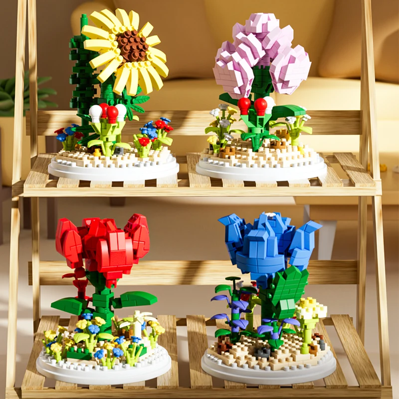 

Building Block DIY Flower Bouquet Brick Toy Garden Creative Model Potted Eternal Assembly Desktop Decoration Children's Gift