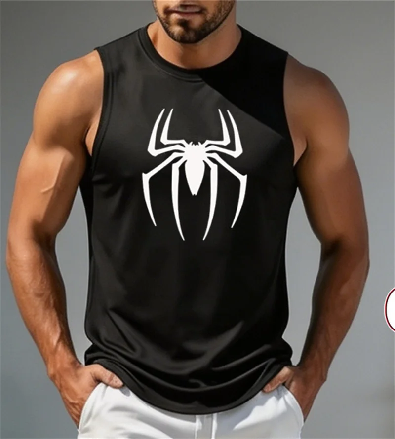 Summer New Trend Men's Pullover Round Neck Mesh Bottom Shirt Sports Fitness Swimming Running Shirt Sleeveless Vest Quick Dry