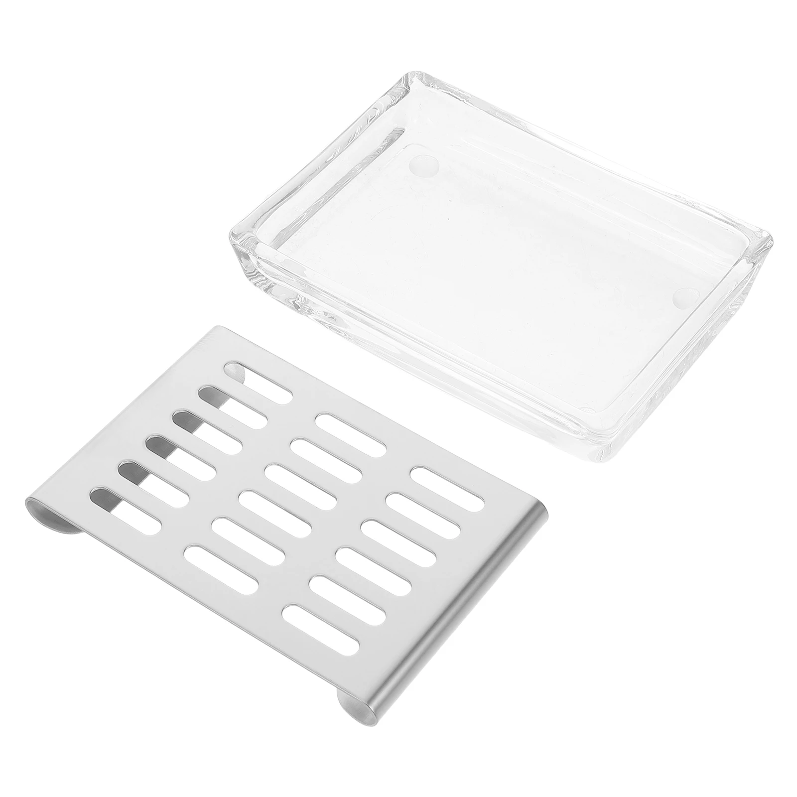 

Self Draining Transparent Glass Soap Dish Double-Layer Rectangular Soap Holder for Bathroom Kitchen Sink Countertop Tray
