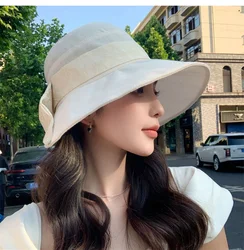 Linen Fisherman's Hat Women's Light Luxury Elegant Bow Sunscreen Hat Korean Summer Sun Hat