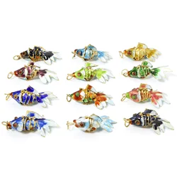 1pc 3D Fish Animal Movable Charms Brass Ocean Jewelry Pendants Gold Plated Multicolor Pendants Jewelry Accessories 4.8x2.4cm