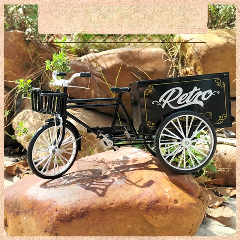 Rickshaw Tricycle model retro bicycle High Simulation Alloy model decoration decorative Collection gifts