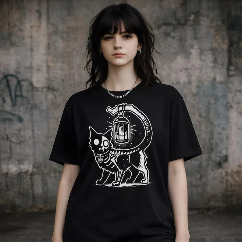 Witchy Cat Shirt, Occult Gothic T-Shirt, Alternative Graphic Tee