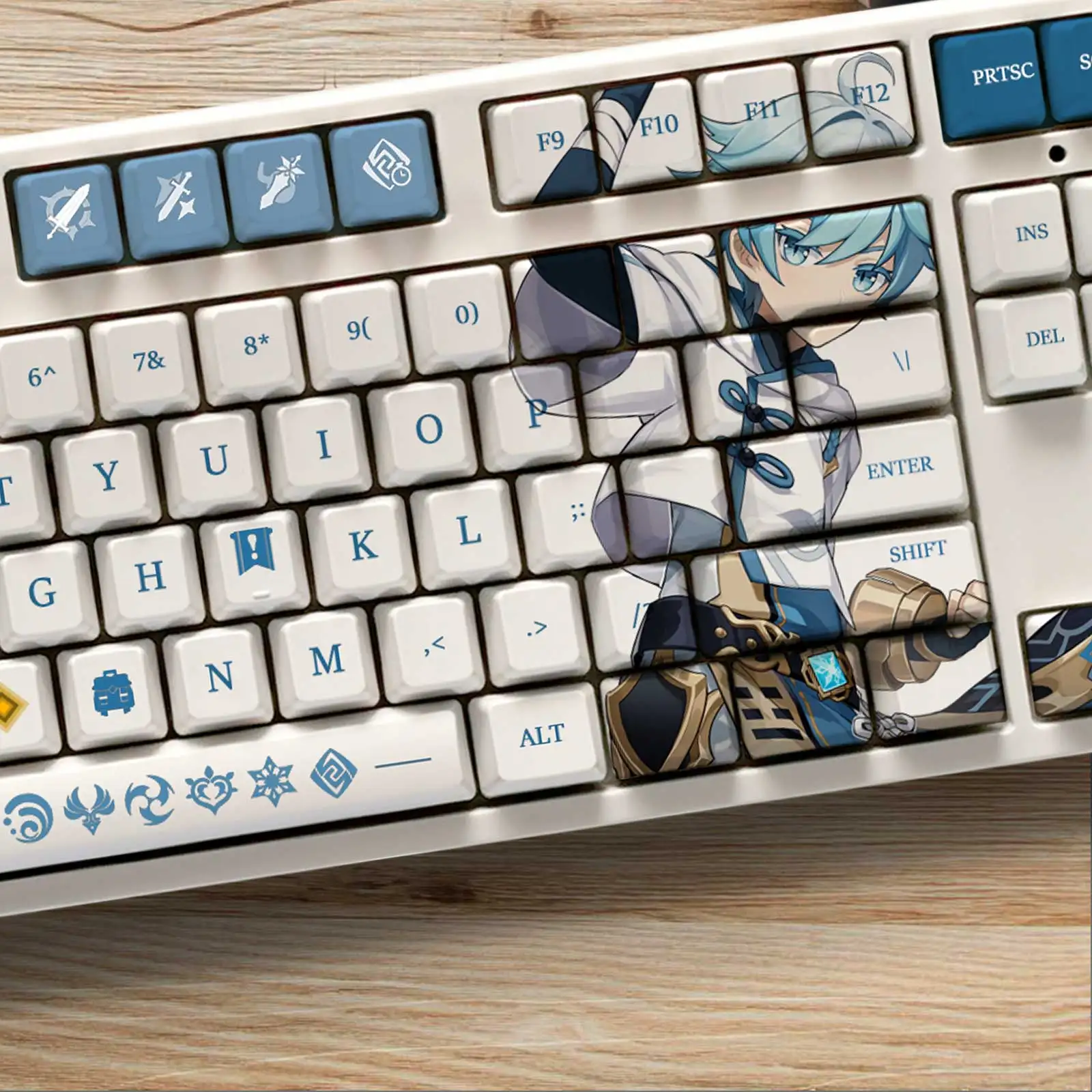 Game Genshin Impact Chongyun 108 Key PBT Keycap DYE Sublimation OEM Height MX Cross Axis Switch Mechanical Keyboard Gift Otaku