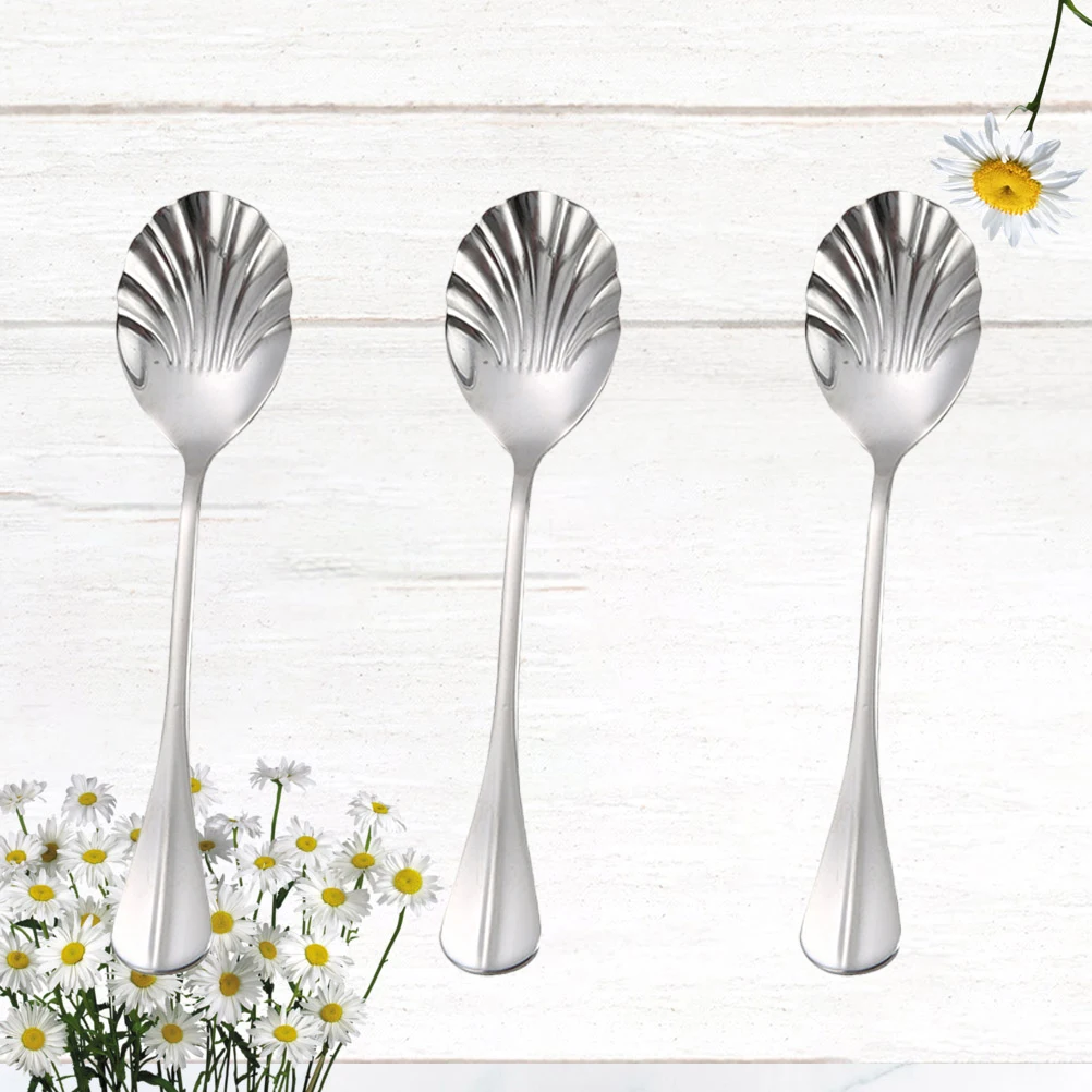 

3 pcs Stainless Steel Shell Shaped Mixing Spoons Long Handle For Coffee Cocktail Ice Cream Heat Resistant Corrosion