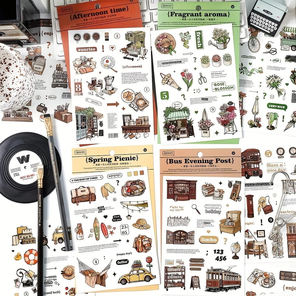 2 Sheets Fresh Retro Creative Luck Stickers for Scrapbooking DIY Decorative Material Collage Journaling