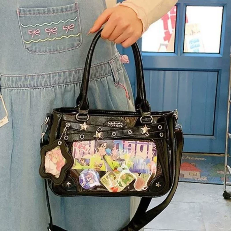 Cool Punk Shoulder Bag,with Star Pendant,lightweight Multi-pockets Waterproof Doll Bag,stylish Versatile Pu Leather Shoulder Bag