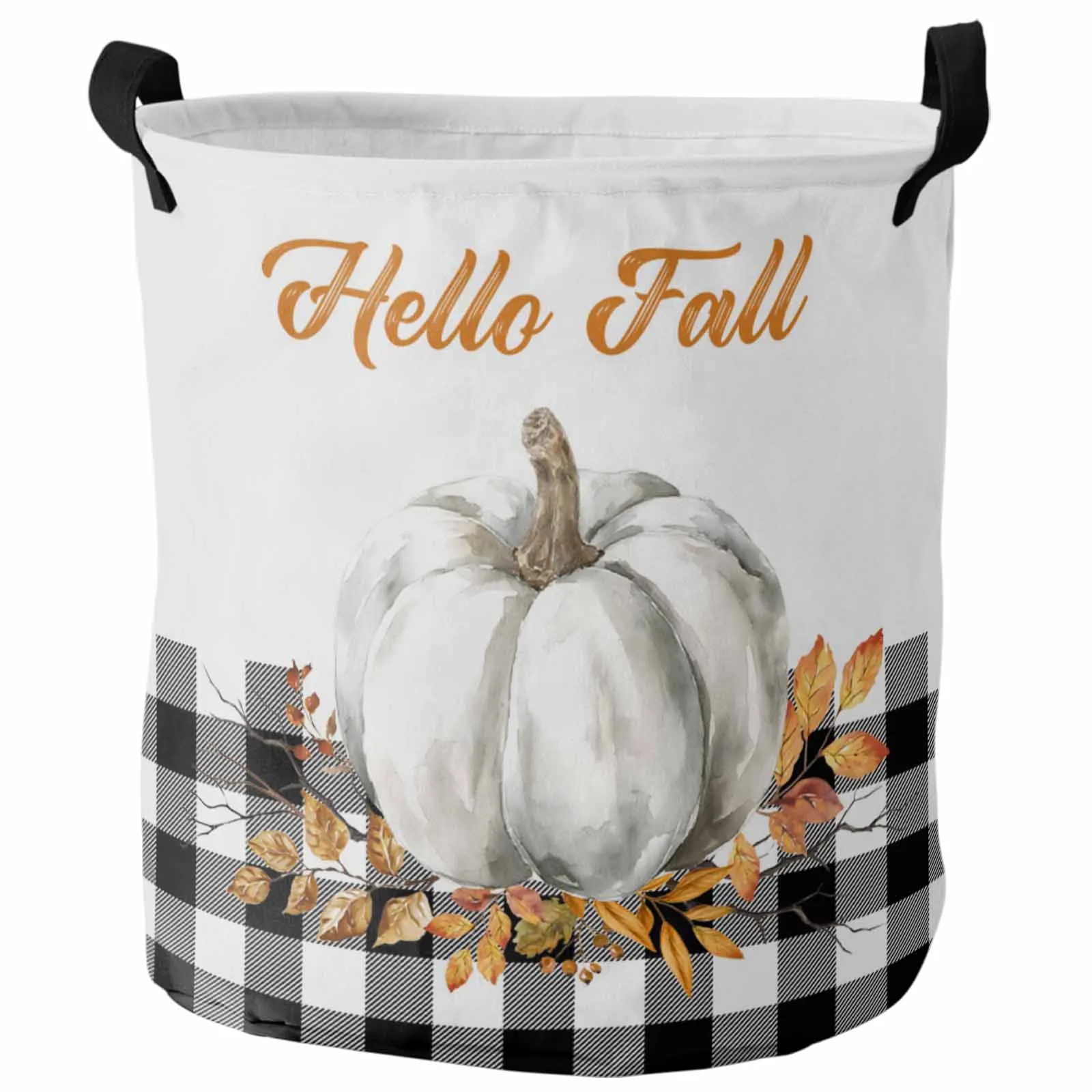 

Black And White Plaid Hello Pumpkin Foldable Dirty Laundry Basket Kid's Toy Organizer Waterproof Storage Baskets