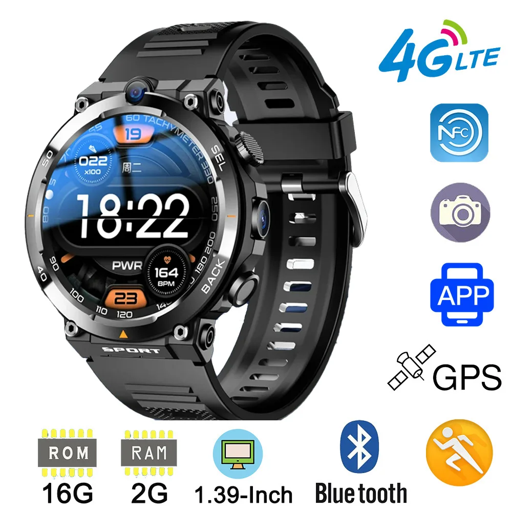 남성용 4G 네트워크 스마트워치, HD 듀얼 카메라, SIM 카드, 와이파이 구글 플레이 앱 다운로드, NFC 문짝 액세스, 안드로이드 스마트 워치, 2024 신제품