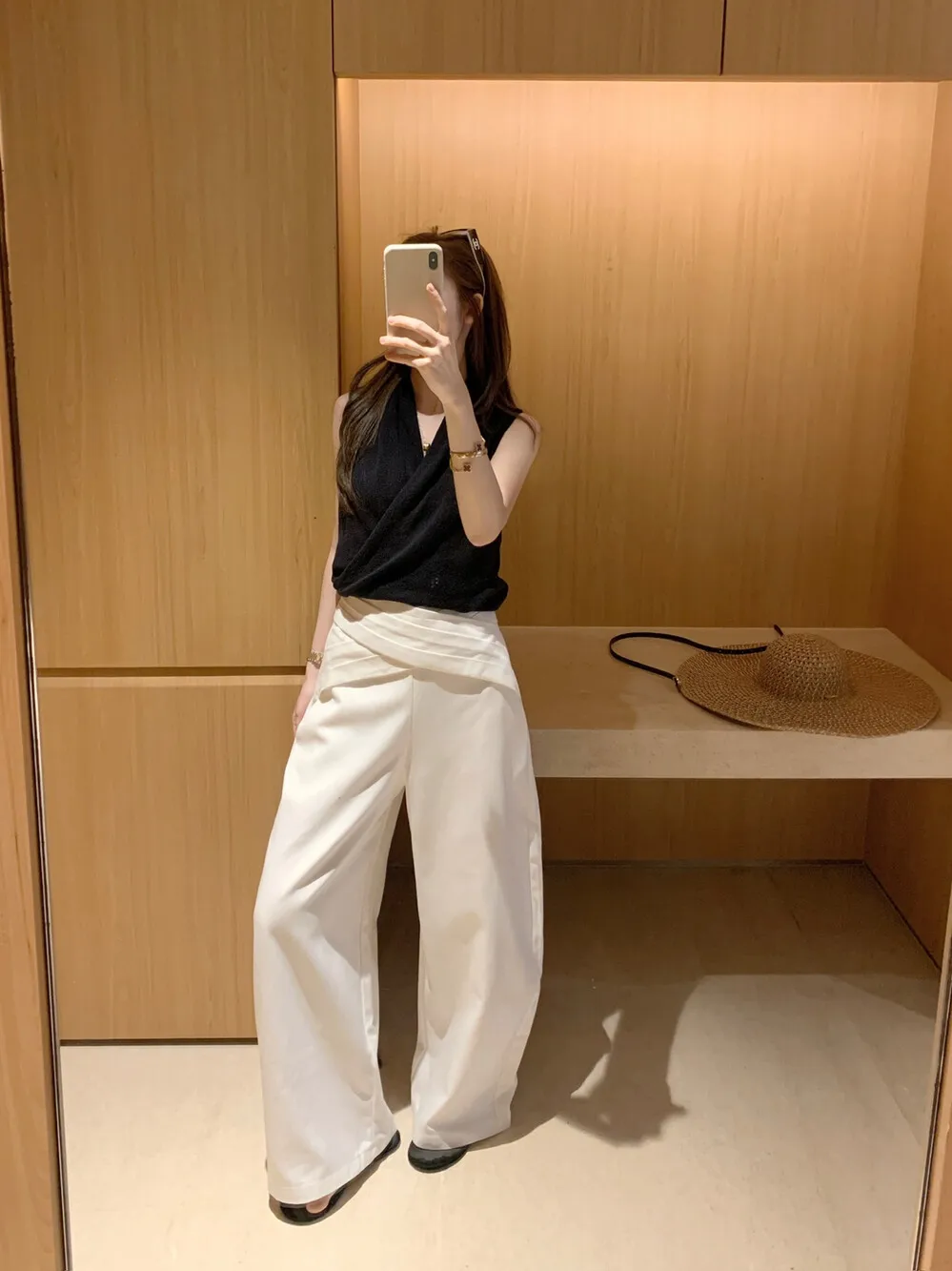 

Брюки с высокой талией и широкими штанинами, женские повседневные брюки в корейском стиле, с эффектом удлинения, дизайн «Санта», весенне-летняя мода