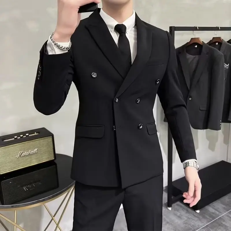 Veste de Costume Homme Élégante Croisée Style Britannique Décontracté Professionnel Manches Longues 
