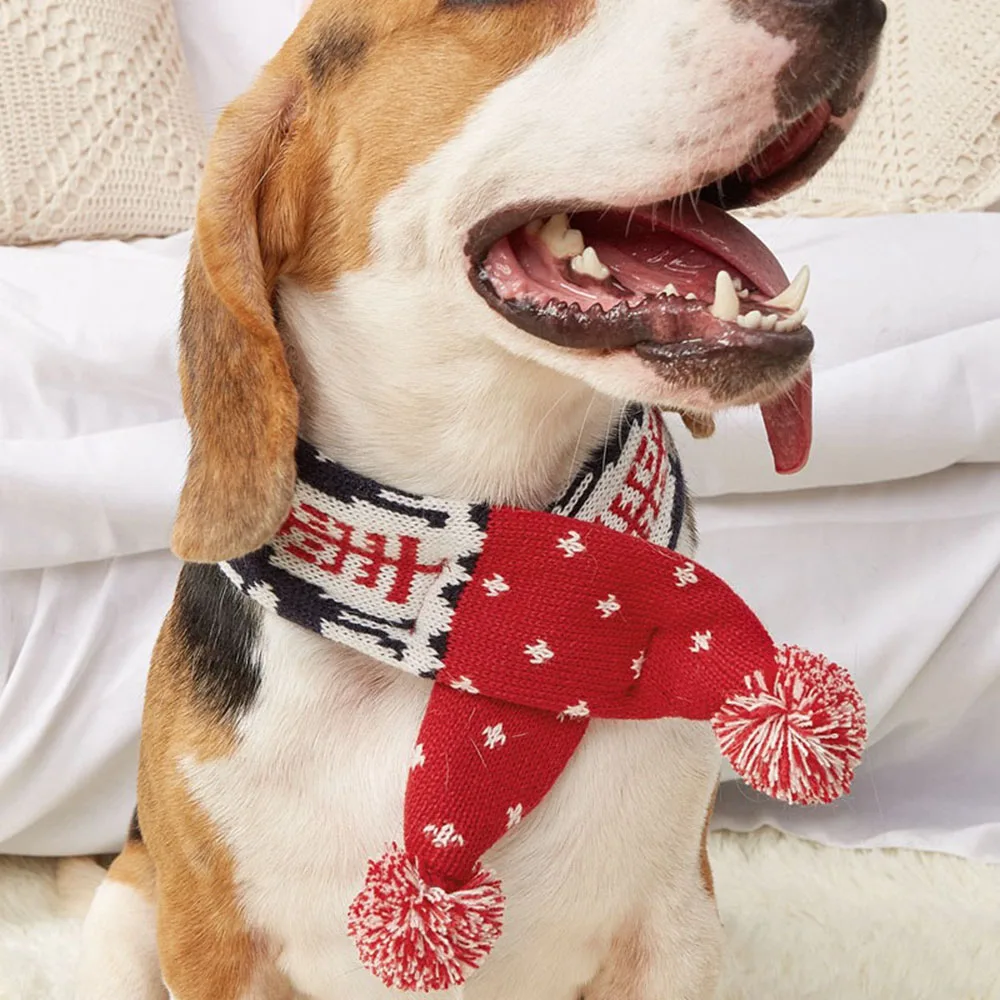 Christmas Dog Scarf Striped Hair Ball Pet Scarf Wool Knitting Puppy Collar Scarf Outdoor Dog Warm Scarves Christmas Supplies