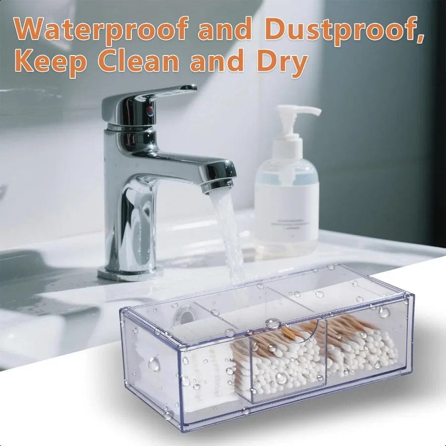 3PCS Square Qtip Holder Dispenser Clear Cotton Ball Holder With Compartments Stackable Cotton Pad Container Cosmetic Organizer