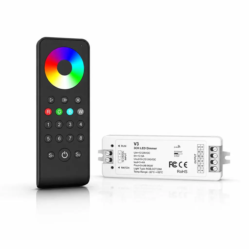 Skydance DC5V-24V V3 RT4 RT9 RS9 Single/Dual white RGB 3CH 1- 8 Zone 3In1 LED Strip Dimming Kit 2.4GHzRF Remote LED Controller