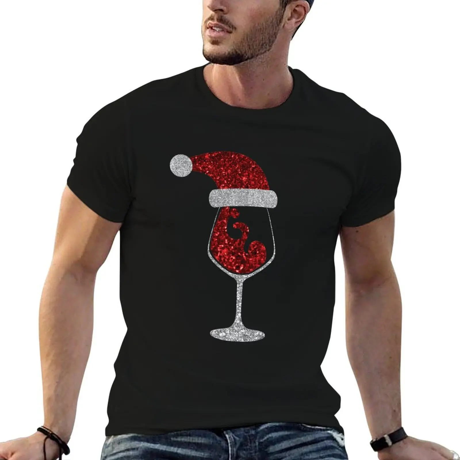 Wine Glass Santa Claus Hat Christmas Gifts T-Shirt Man t-shirt oversized graphic tee mens t shirts casual stylish
