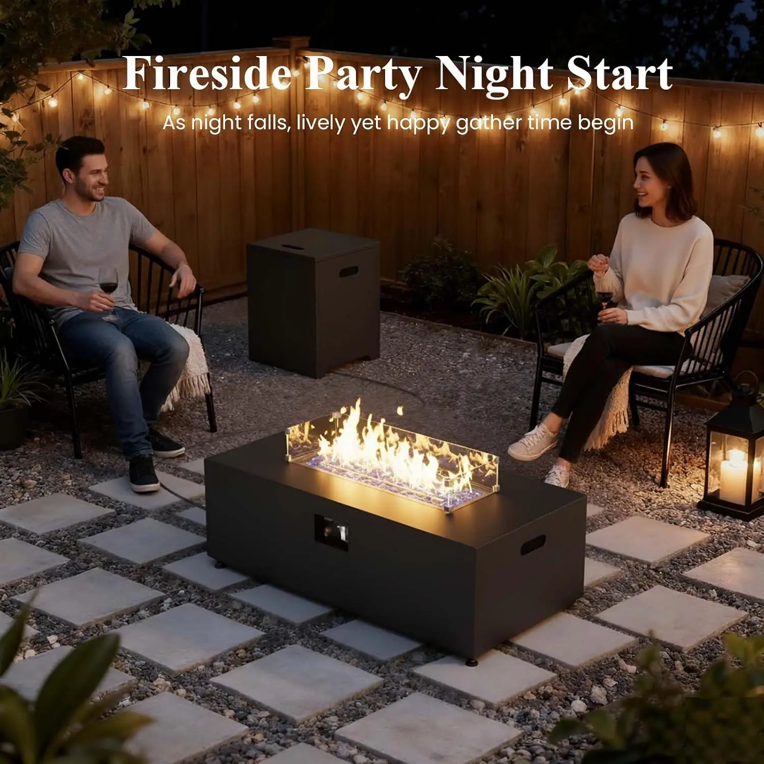 42 Inch Outdoor Fire Pit Table, 55000BTU Propane Firepit with Hidden Tank, Glass Wind Guard, Waterproof Cover & Lid, Customized